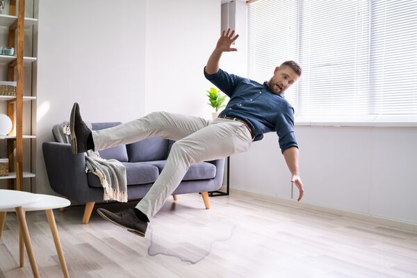 un homme chute dans son salon